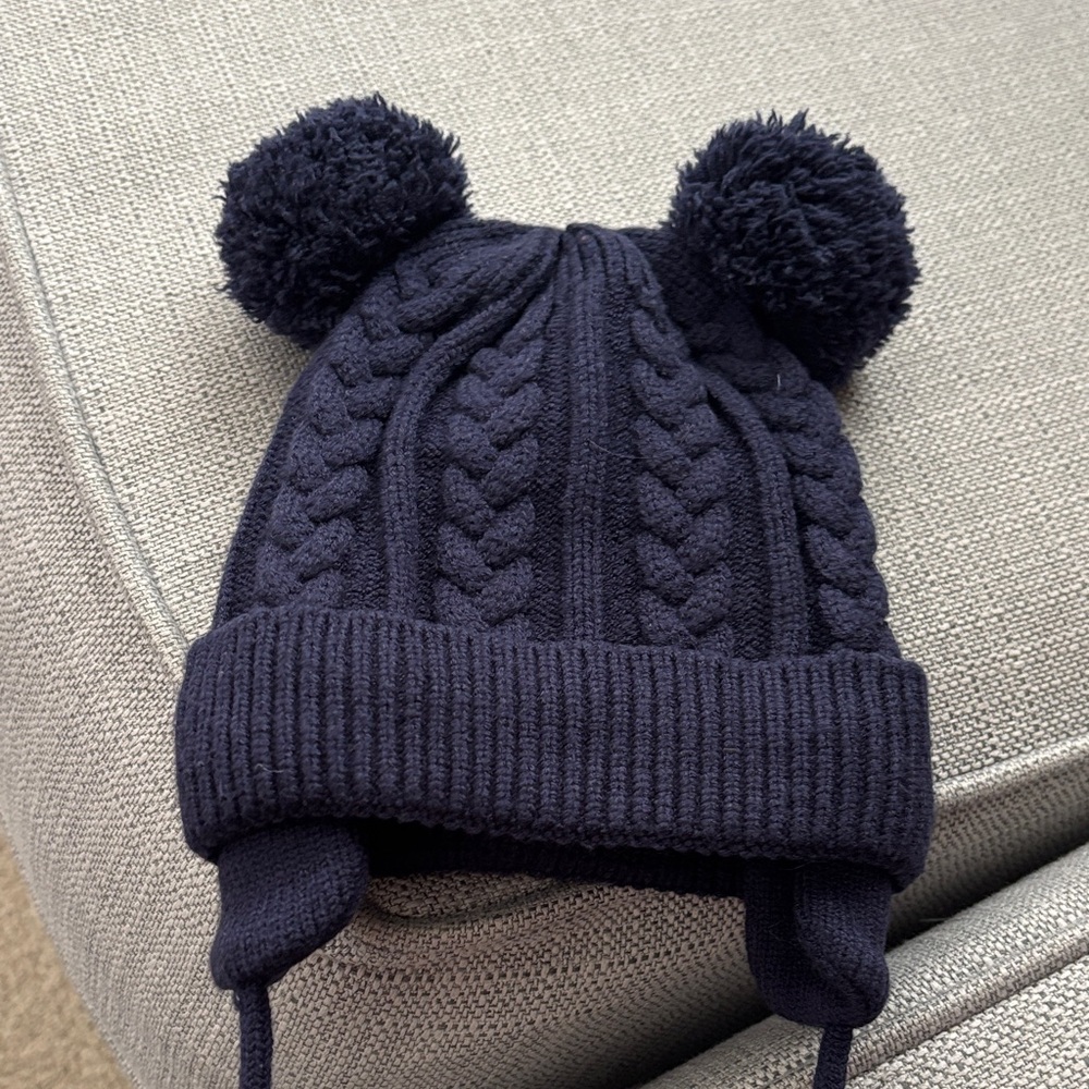 Navy Blue Knit Pom-Pom Kids Hat